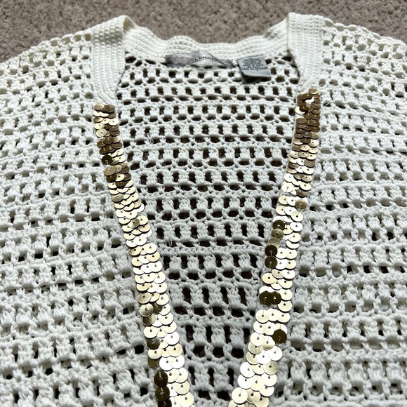 Lucidity Crotchet Sequined White Cardigan Embellished Filigree Buttons Size XL - Picture 10 of 10